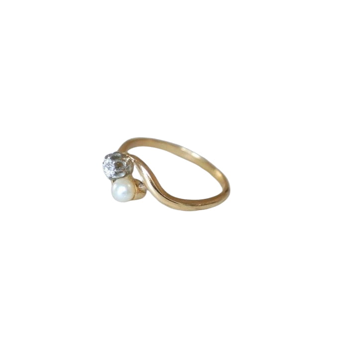Bague Toi et Moi en Or Platine Perle et Diamant - Castafiore