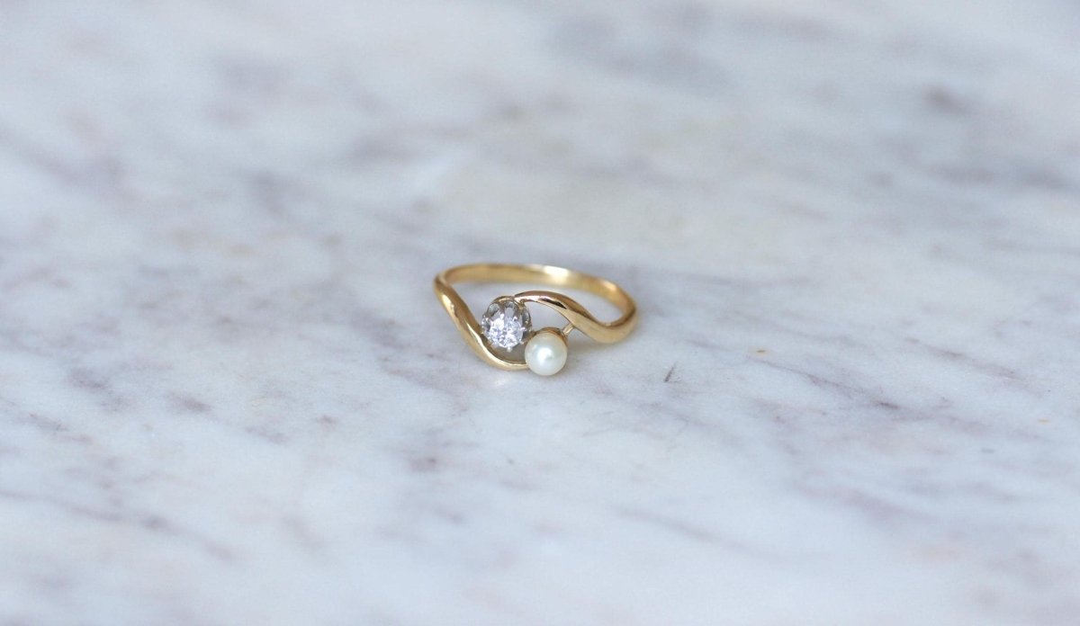 Bague Toi et Moi en Or Platine Perle et Diamant - Castafiore