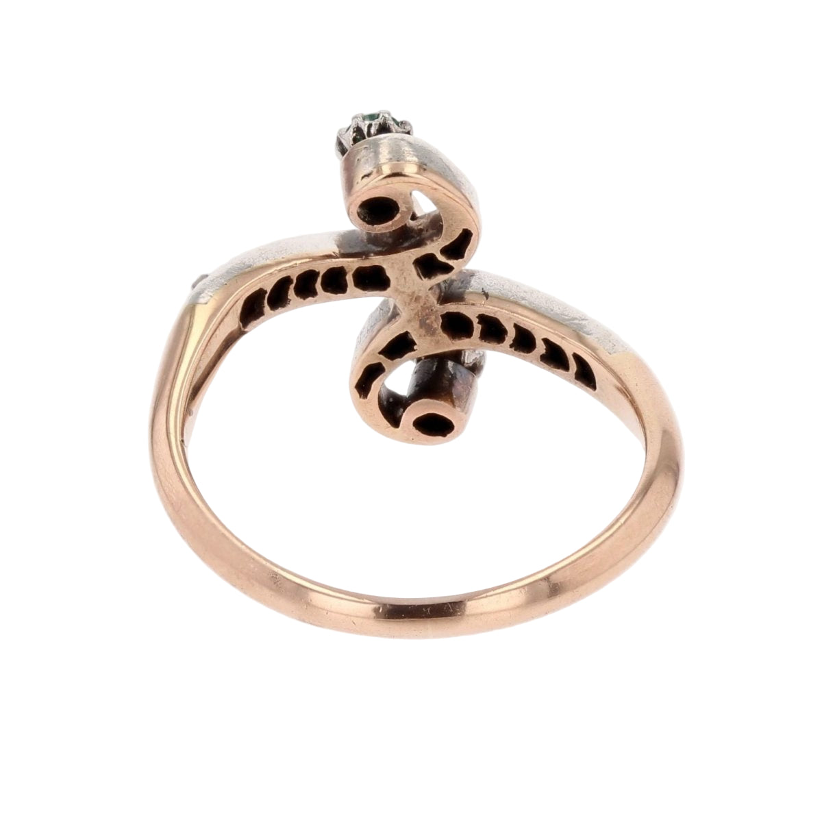 Bague Toi et Moi en or rose diamants émeraudes - Castafiore