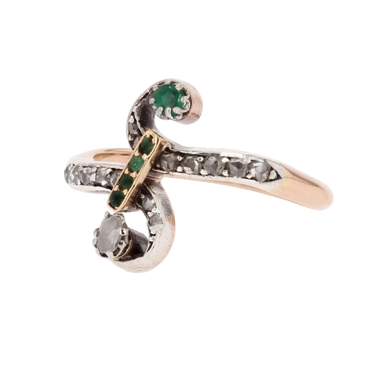 Bague Toi et Moi en or rose diamants émeraudes - Castafiore