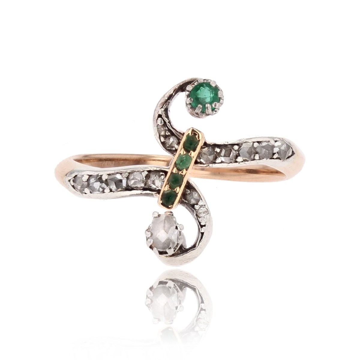 Bague Toi et Moi en or rose diamants émeraudes - Castafiore
