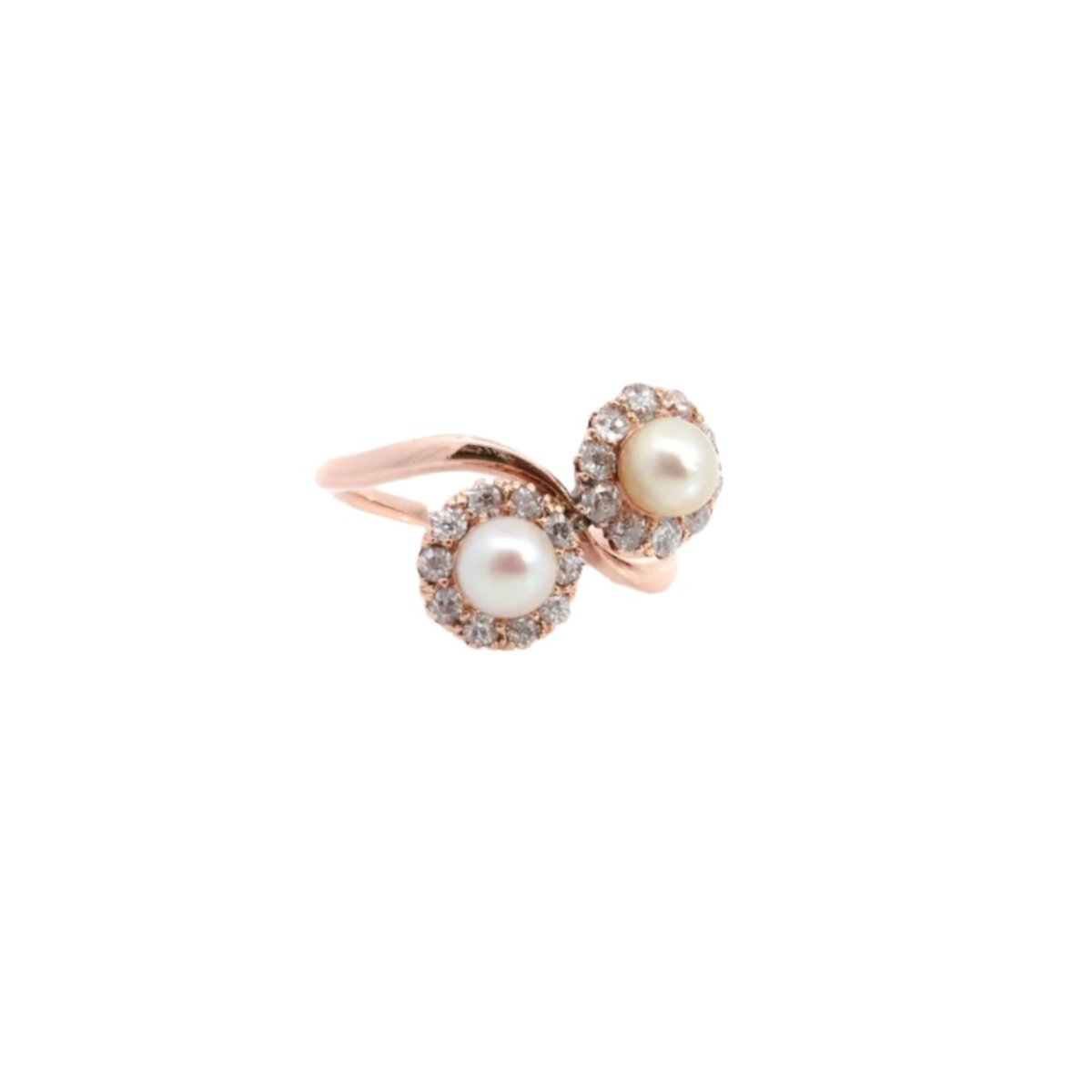 Bague Toi et Moi en or rose, perle et diamant - Castafiore