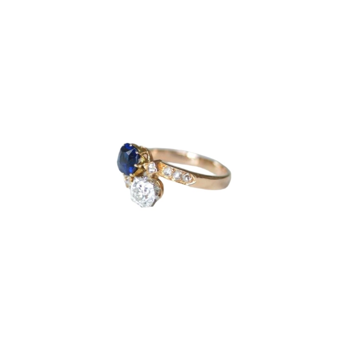 Bague Toi et Moi en or rose, platine, saphir, et diamant - Castafiore