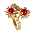 Bague toi et moi Fleurs or jaune, rubis et diamants - Castafiore