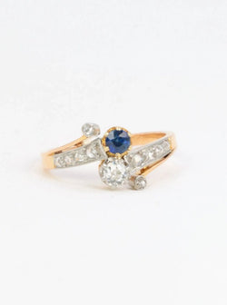 Bague Toi et Moi or jaune saphir et diamants - Castafiore