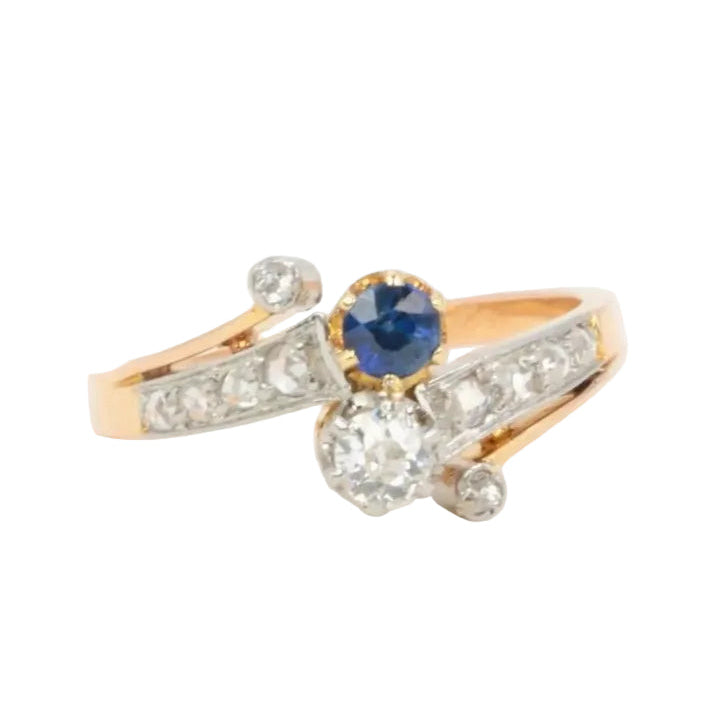 Bague Toi et Moi or jaune saphir et diamants - Castafiore