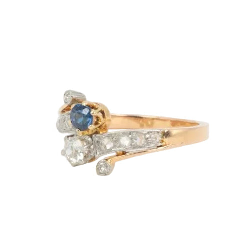 Bague Toi et Moi or jaune saphir et diamants - Castafiore