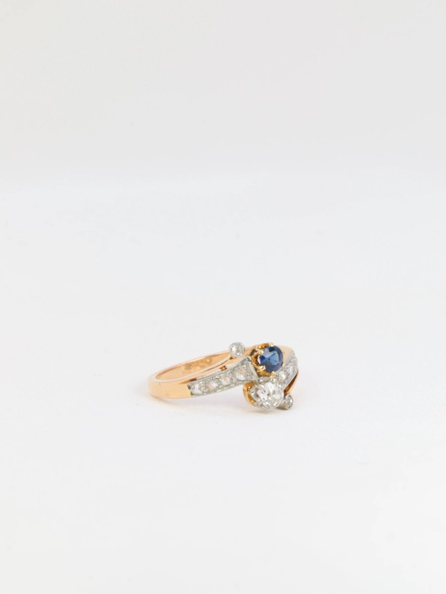 Bague Toi et Moi or jaune saphir et diamants - Castafiore