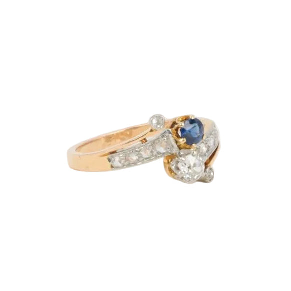 Bague Toi et Moi or jaune saphir et diamants - Castafiore