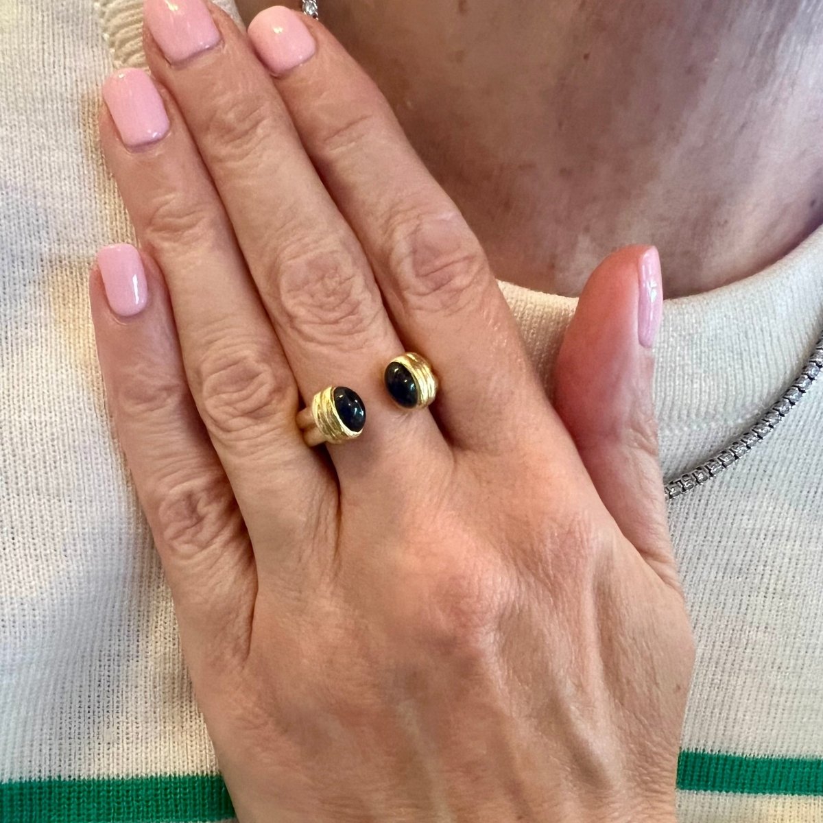 Bague Toi et Moi Ouverte en or jaune et Saphirs
