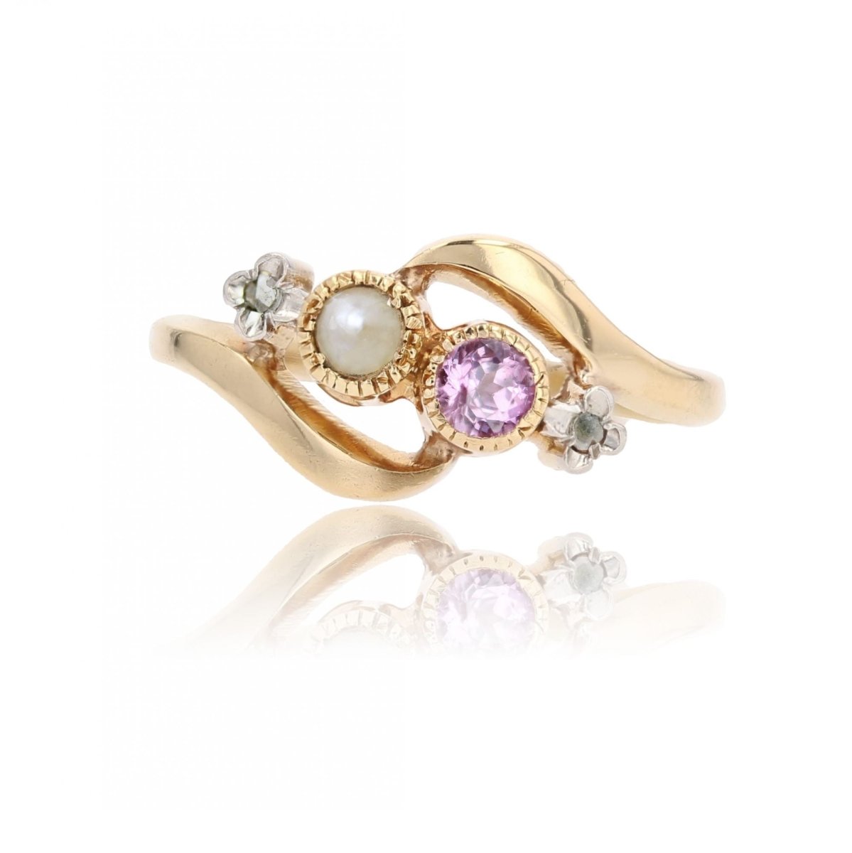 Bague TOI ET MOI Perle fine saphir rose en or jaune - Castafiore