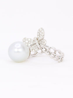 Bague toi et moi Perle & Papillon or blanc diamants - Castafiore