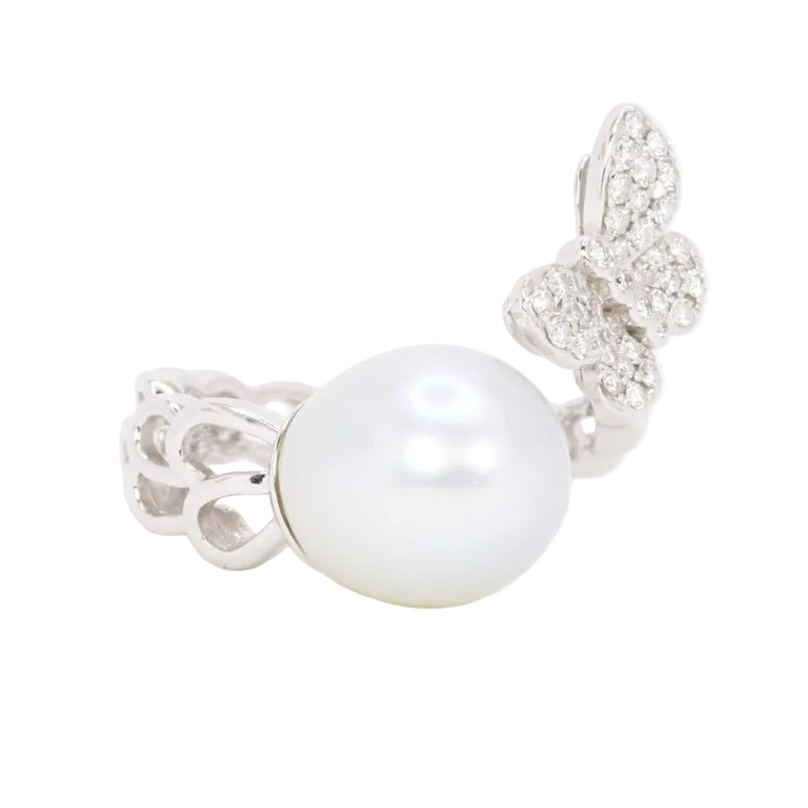 Bague toi et moi Perle & Papillon or blanc diamants - Castafiore
