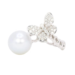 Bague toi et moi Perle & Papillon or blanc diamants - Castafiore