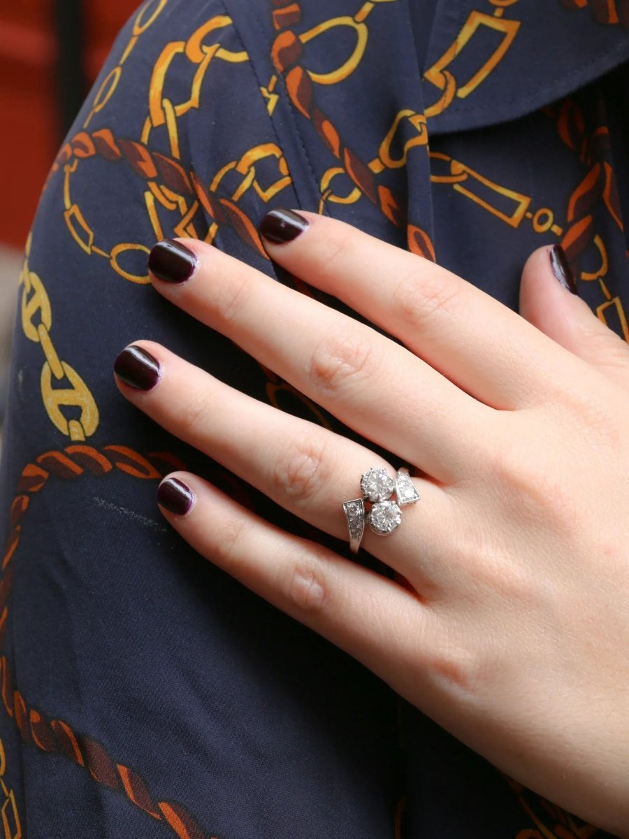 Bague toi et moi vintage en or et diamants 1.6 ct - Castafiore