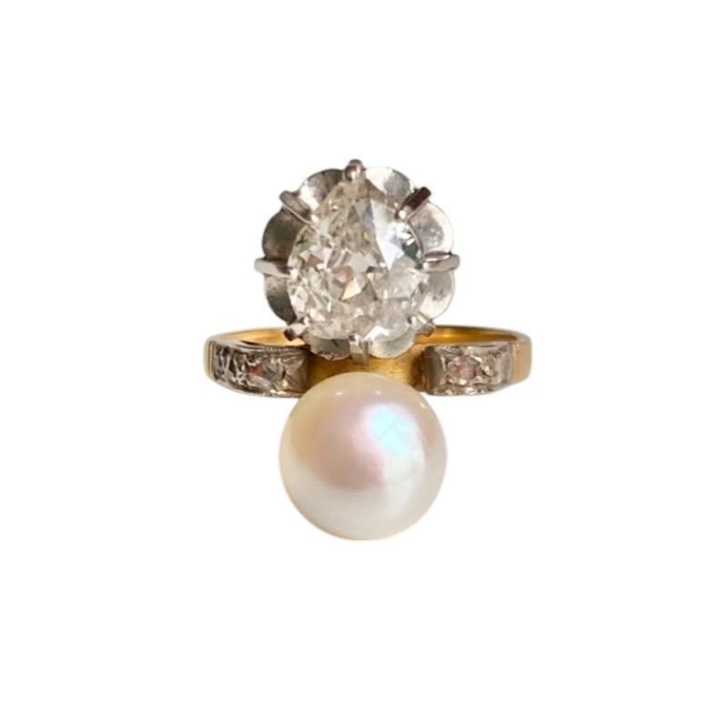 Bague Toi & Moi Belle Epoque en or jaune 18k et platine - Castafiore