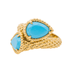 Bague Toi & Moi BOUCHERON "Serpent Bohème" en or jaune et turquoises - Castafiore