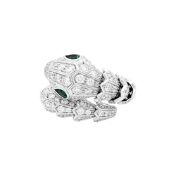 Bague Toi & Moi BULGARI "Serpenti", en or blanc, émeraudes et diamants - Castafiore