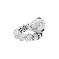 Bague Toi & Moi BULGARI "Serpenti", en or blanc, émeraudes et diamants - Castafiore