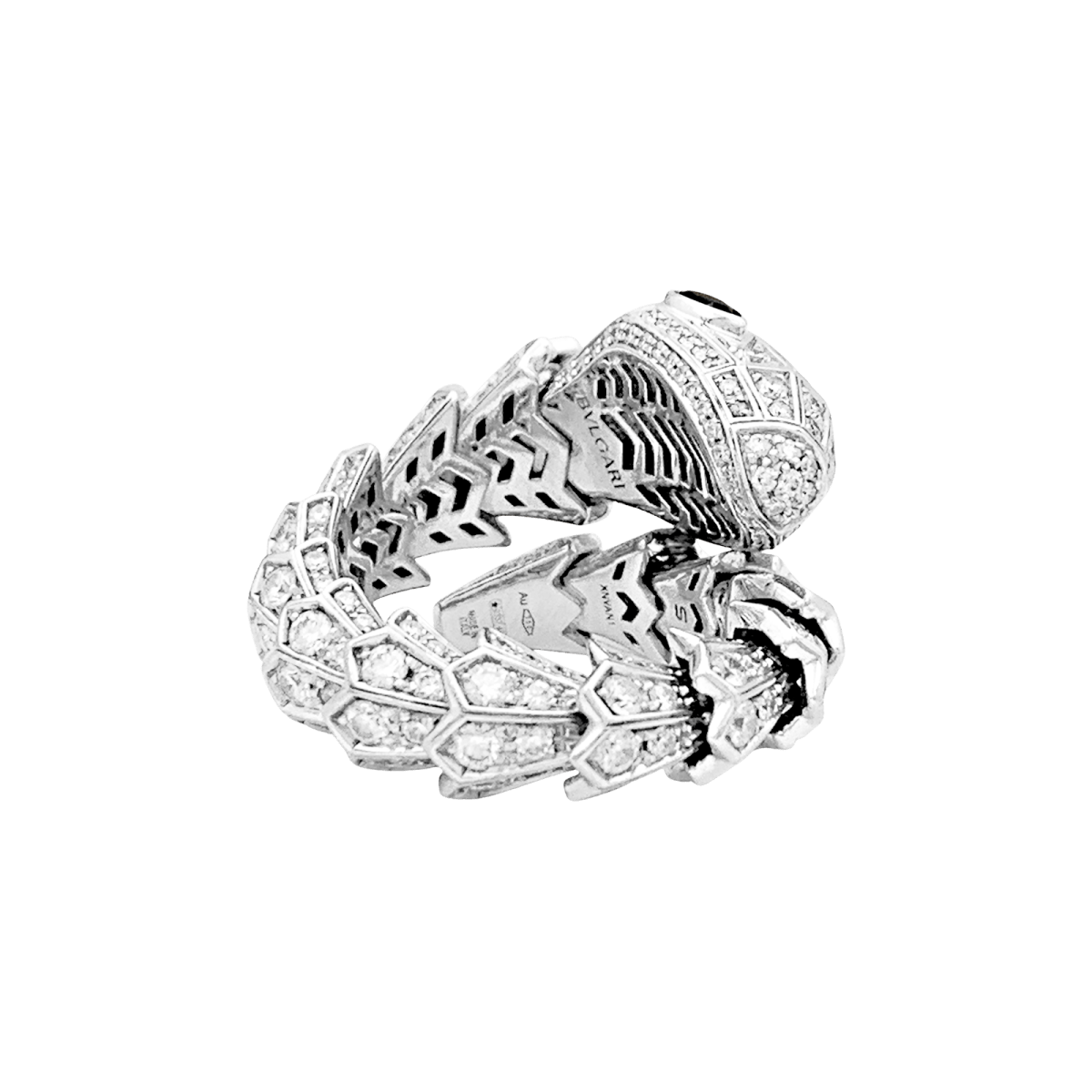 Bague Toi & Moi BULGARI "Serpenti", en or blanc, émeraudes et diamants - Castafiore