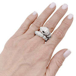 Bague Toi & Moi BULGARI "Serpenti", en or blanc, émeraudes et diamants - Castafiore