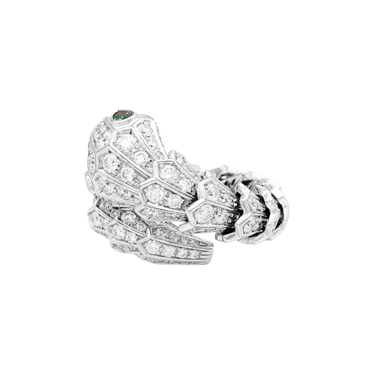 Bague Toi & Moi BULGARI "Serpenti", en or blanc, émeraudes et diamants - Castafiore