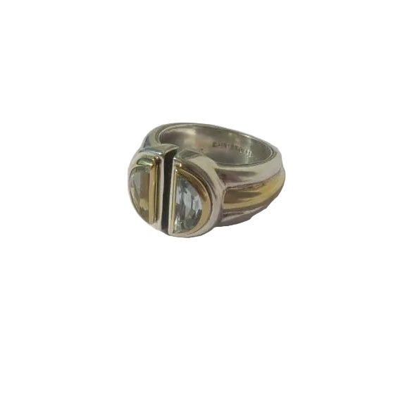 Bague Toi & Moi CHRISTOFLE "Variations" en or jaune, argent et aigues - marines - Castafiore