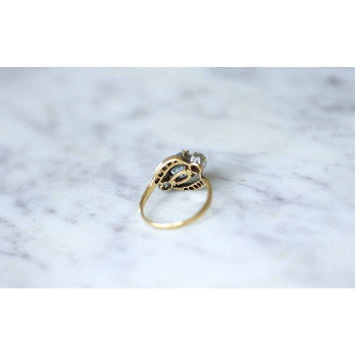 Bague Toi & Moi diamants et aigue marine - Castafiore