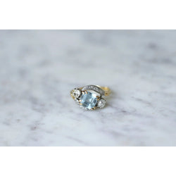 Bague Toi & Moi diamants et aigue marine - Castafiore