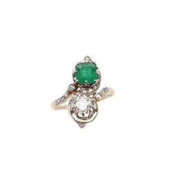Bague Toi & Moi émeraude diamants en or - Castafiore