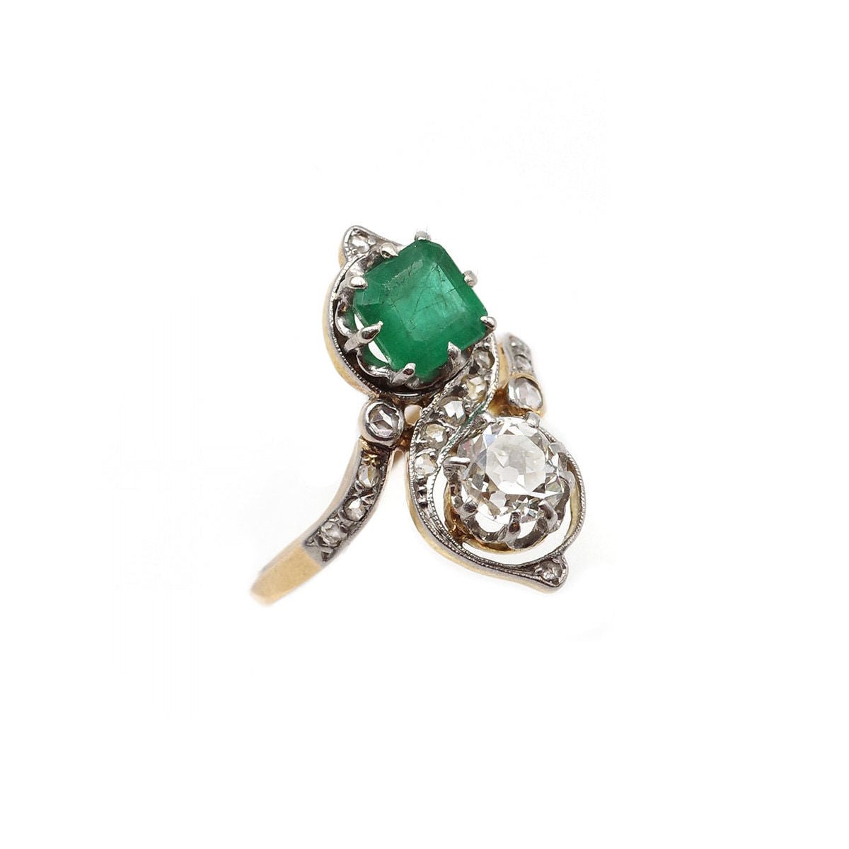 Bague Toi & Moi émeraude diamants en or - Castafiore