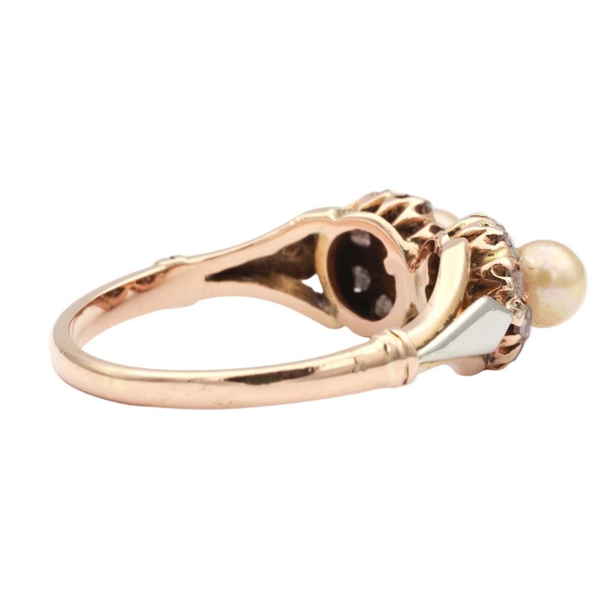 Bague Toi & Moi en blanc, or jaune, perles et diamants - Castafiore