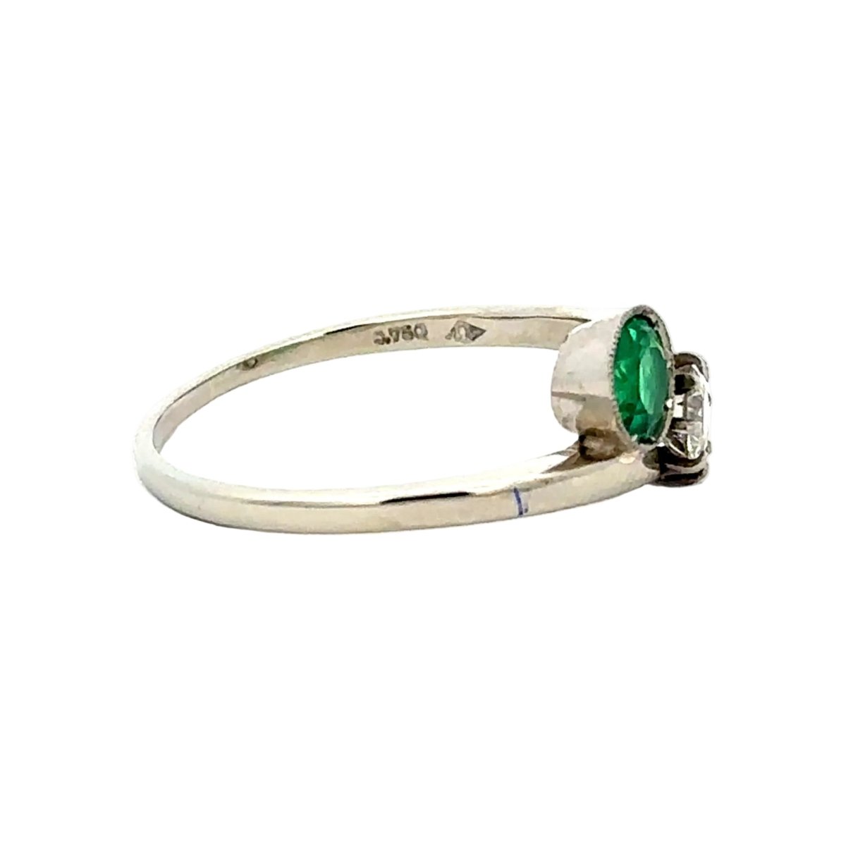 Bague Toi & Moi en or blanc, émeraude et diamant - Castafiore