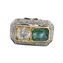 Bague Toi & Moi en or blanc, or jaune, émeraude et diamants - Castafiore