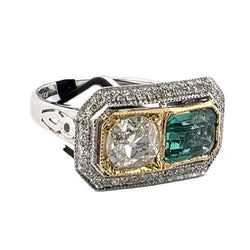 Bague Toi & Moi en or blanc, or jaune, émeraude et diamants - Castafiore