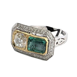 Bague Toi & Moi en or blanc, or jaune, émeraude et diamants - Castafiore