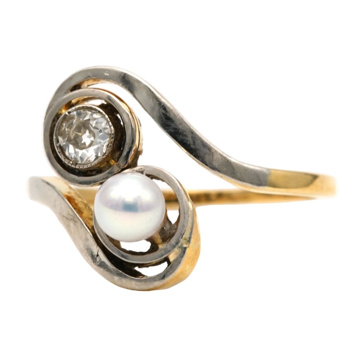 Bague Toi & Moi en or blanc, or jaune, perle et diamants - Castafiore