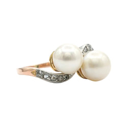 Bague Toi & Moi en or blanc, or jaune, perles et diamants - Castafiore