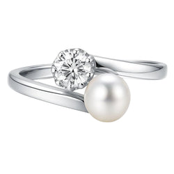 Bague Toi & Moi en or blanc, perle et diamant - Castafiore