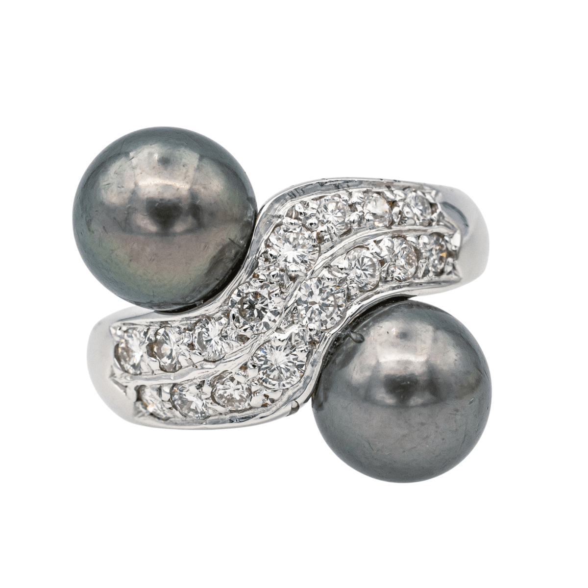 Bague Toi & Moi en or blanc, perles et diamants - Castafiore