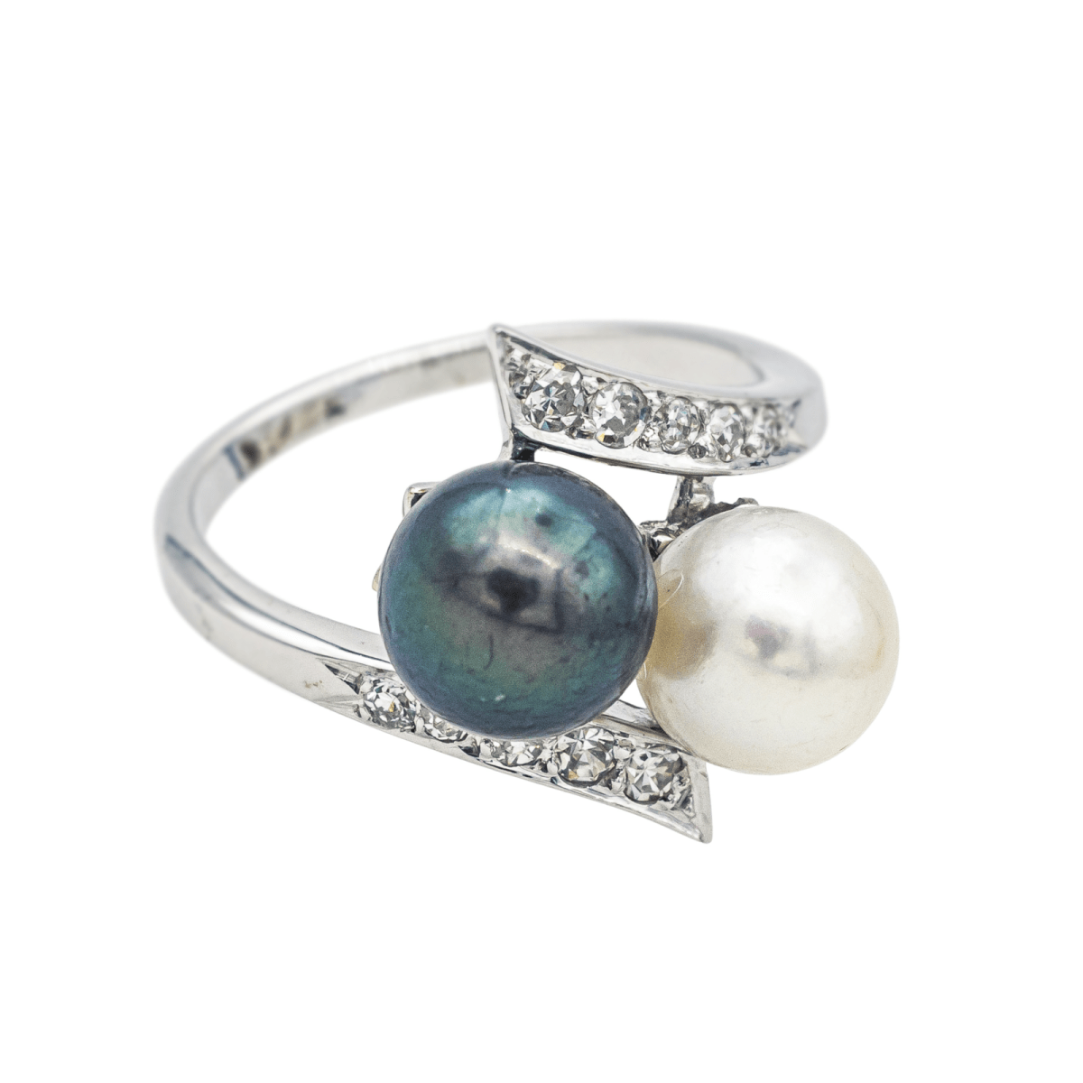 Bague Toi & Moi en or blanc, perles et diamants - Castafiore