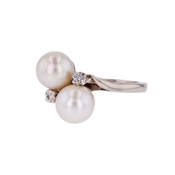 Bague Toi & Moi en or blanc, perles et diamants - Castafiore