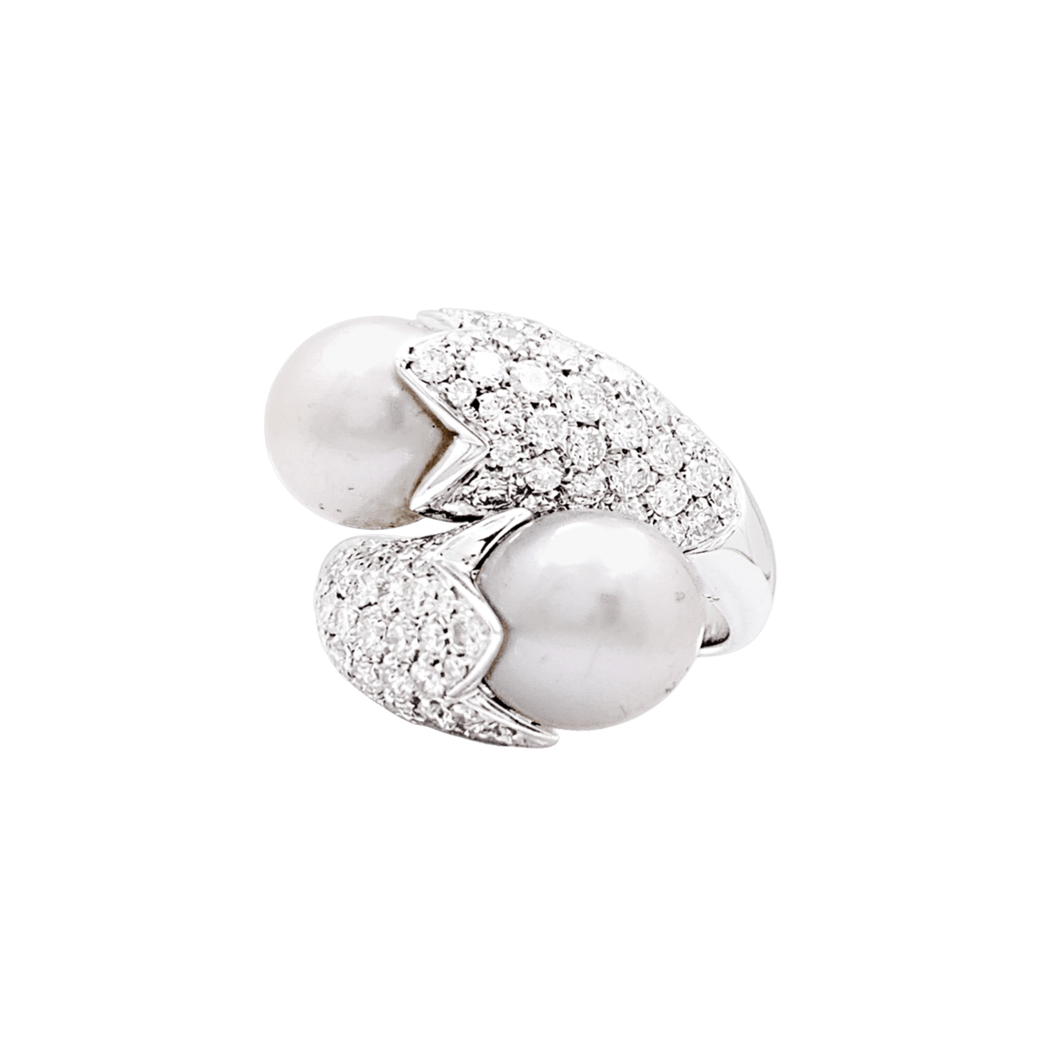 Bague Toi & Moi en or blanc, perles et diamants - Castafiore