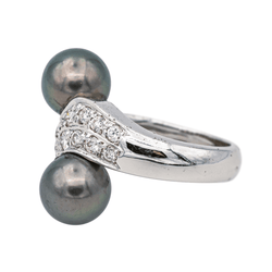 Bague Toi & Moi en or blanc, perles et diamants - Castafiore