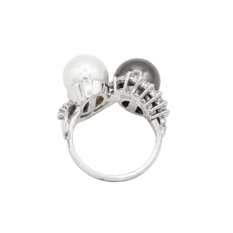 Bague Toi & Moi en or blanc, perles et diamants - Castafiore