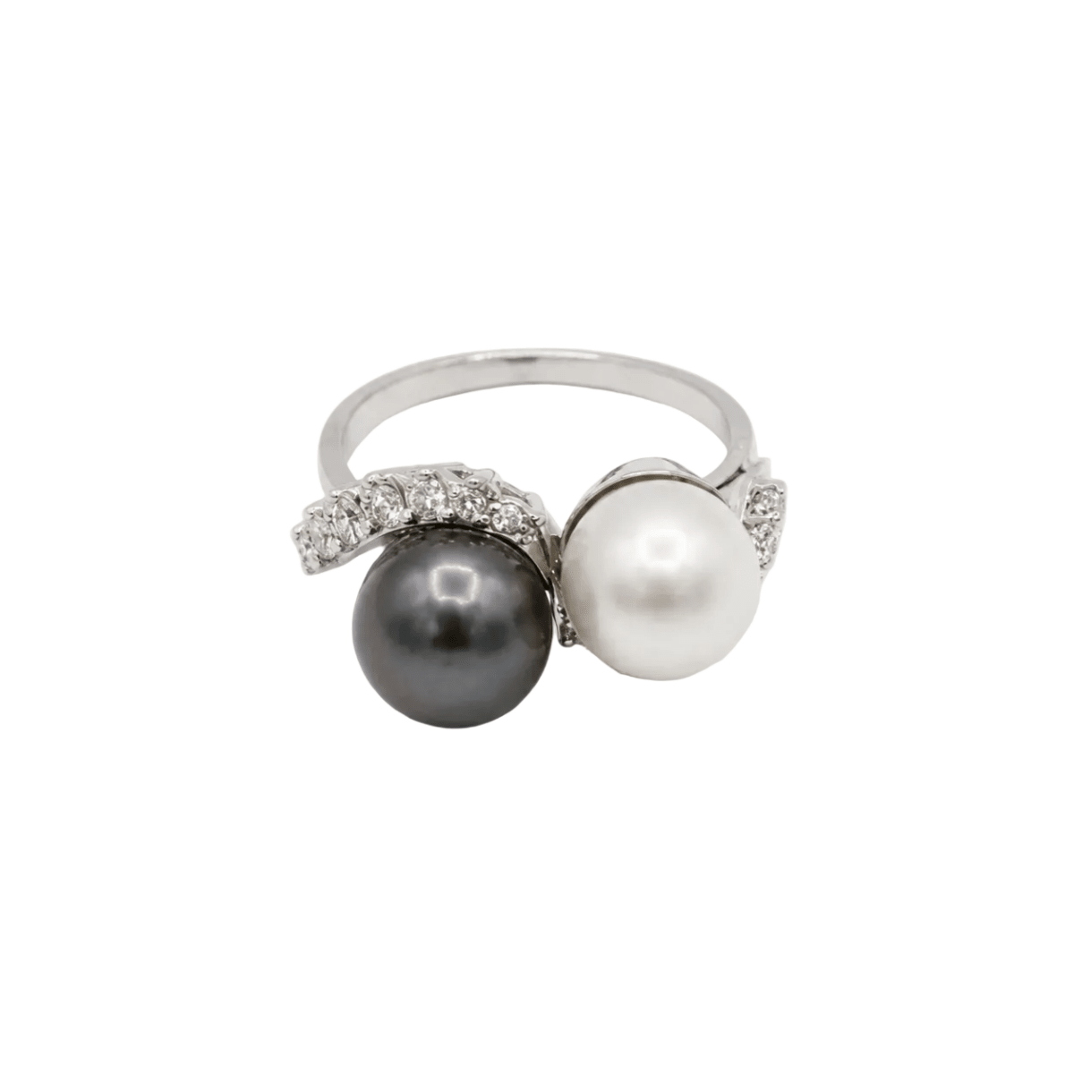 Bague Toi & Moi en or blanc, perles et diamants - Castafiore
