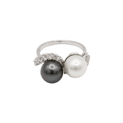 Bague Toi & Moi en or blanc, perles et diamants - Castafiore