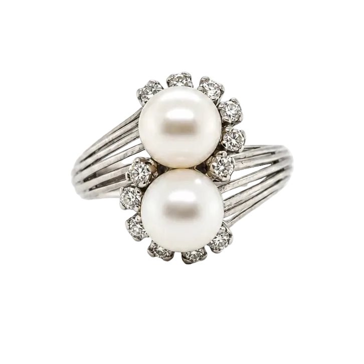 Bague Toi & Moi en or blanc, perles et diamants - Castafiore