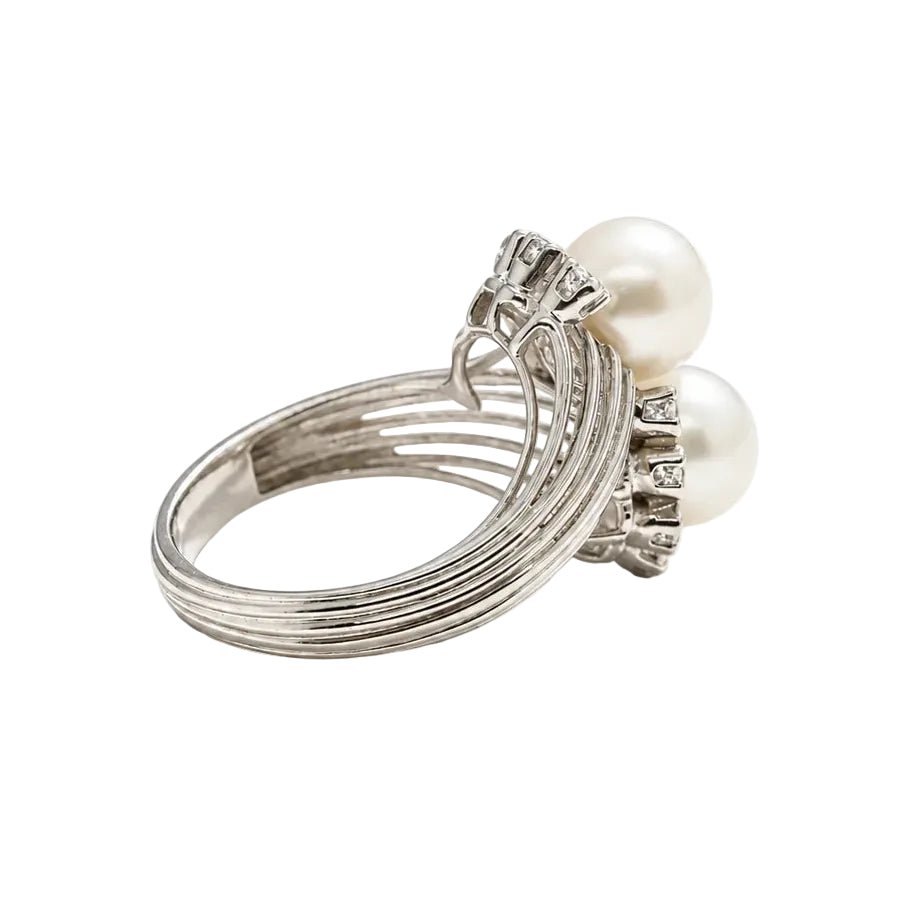 Bague Toi & Moi en or blanc, perles et diamants - Castafiore