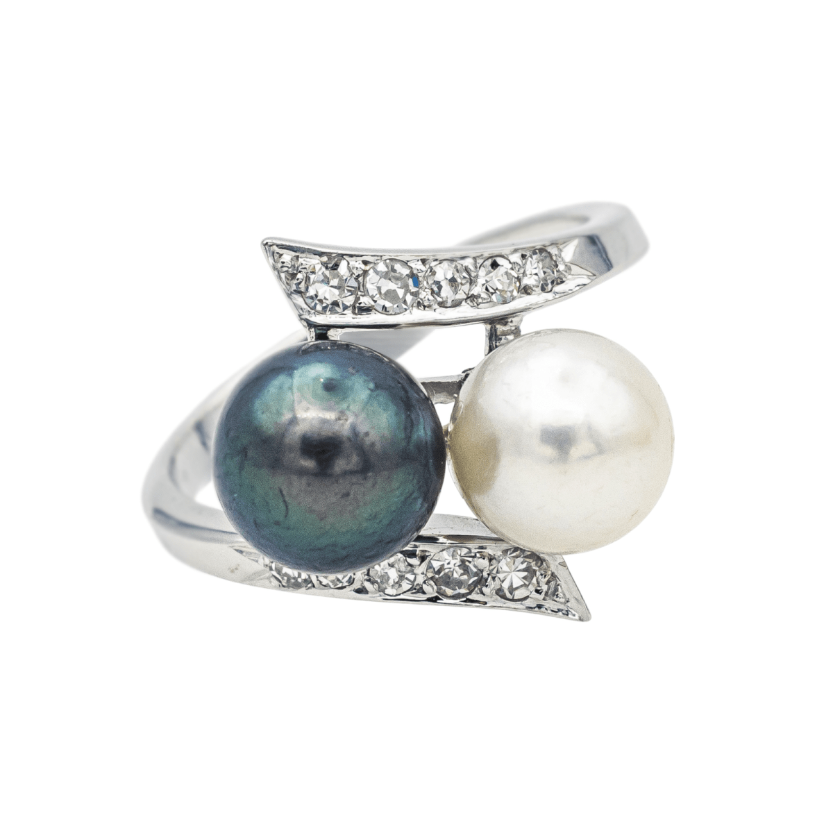Bague Toi & Moi en or blanc, perles et diamants - Castafiore